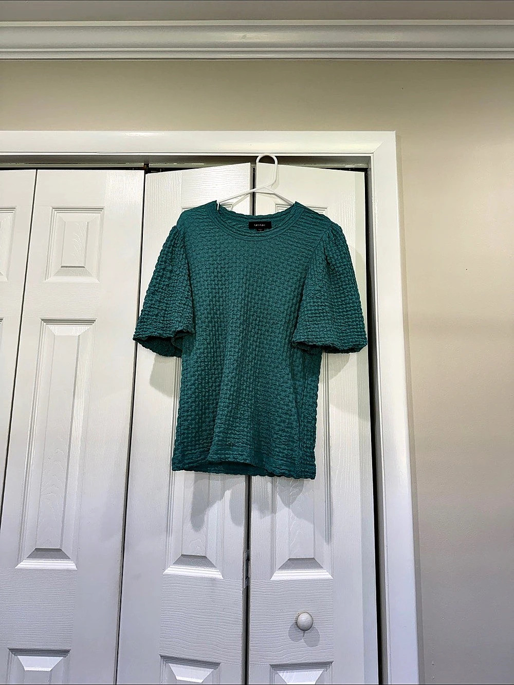 Karen Kane Textured Short Sleeve Top in Green